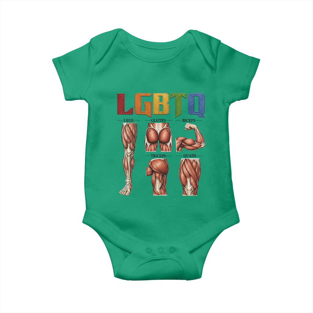 LGBTQ Acronym Funny Fitness Gym Rainbow Muscle Graphic Baby Onesie Legs Glutes Biceps Triceps Quads TS02 Irish Green Print Your Wear