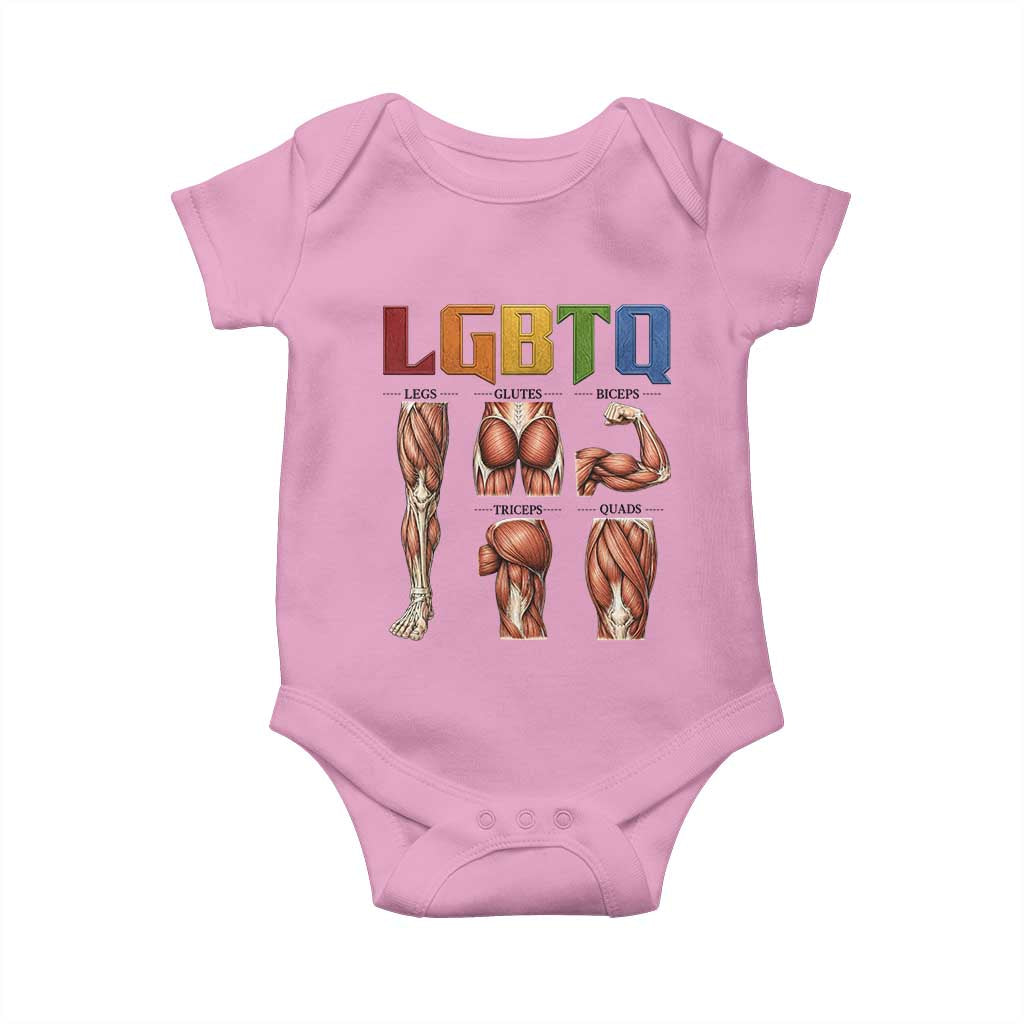 LGBTQ Acronym Funny Fitness Gym Rainbow Muscle Graphic Baby Onesie Legs Glutes Biceps Triceps Quads TS02 Light Pink Print Your Wear