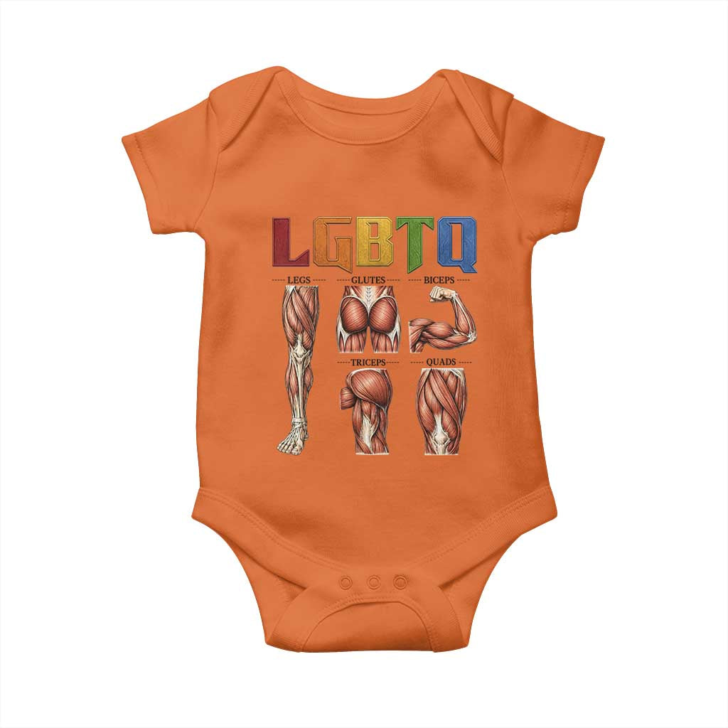 LGBTQ Acronym Funny Fitness Gym Rainbow Muscle Graphic Baby Onesie Legs Glutes Biceps Triceps Quads TS02 Orange Print Your Wear