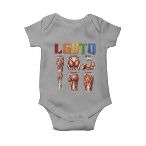 LGBTQ Acronym Funny Fitness Gym Rainbow Muscle Graphic Baby Onesie Legs Glutes Biceps Triceps Quads TS02 Sport Gray Print Your Wear