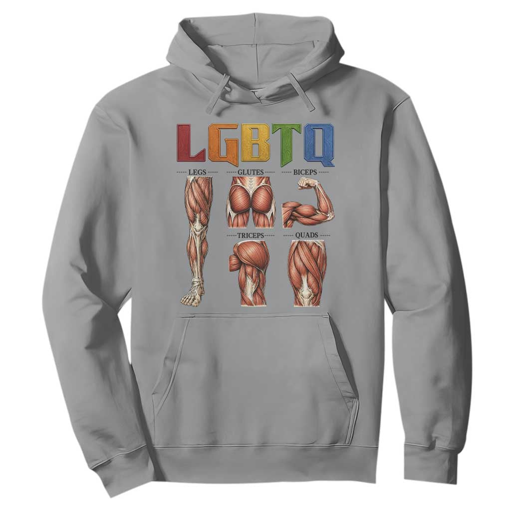 LGBTQ Acronym Funny Fitness Gym Rainbow Muscle Graphic Hoodie Legs Glutes Biceps Triceps Quads TS02 Sport Gray Print Your Wear