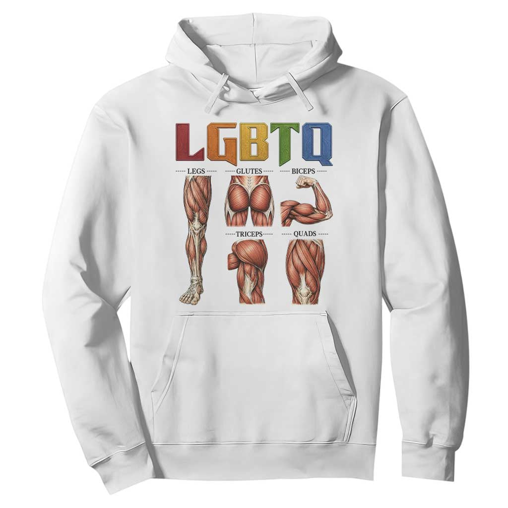 LGBTQ Acronym Funny Fitness Gym Rainbow Muscle Graphic Hoodie Legs Glutes Biceps Triceps Quads TS02 White Print Your Wear