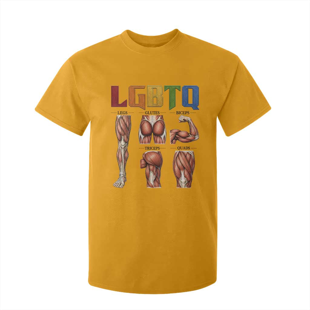 LGBTQ Acronym Funny Fitness Gym Rainbow Muscle Graphic T Shirt For Kid Legs Glutes Biceps Triceps Quads TS02 Gold Print Your Wear