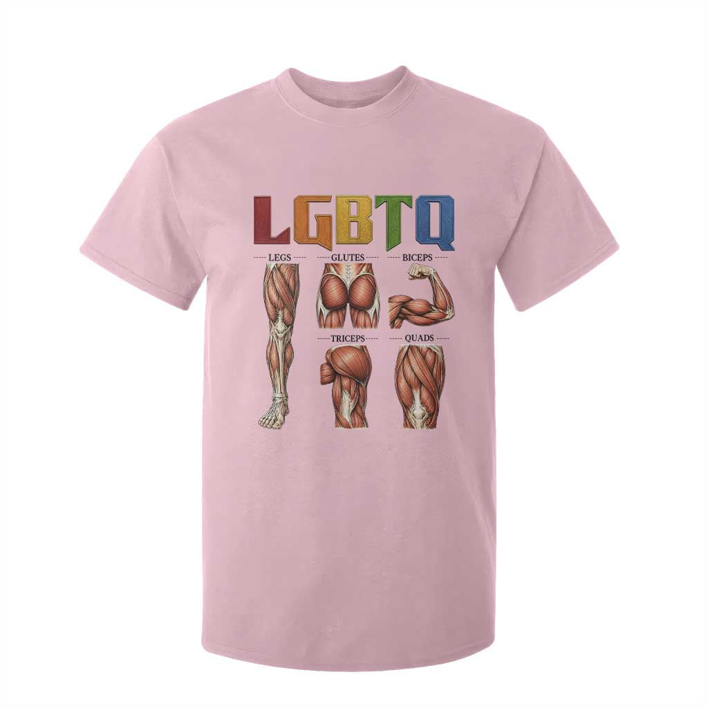 LGBTQ Acronym Funny Fitness Gym Rainbow Muscle Graphic T Shirt For Kid Legs Glutes Biceps Triceps Quads TS02 Light Pink Print Your Wear