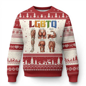LGBTQ Acronym Funny Fitness Gym Rainbow Muscle Graphic Ugly Christmas Sweater Legs Glutes Biceps Triceps Quads TS02 Beige Red Print Your Wear
