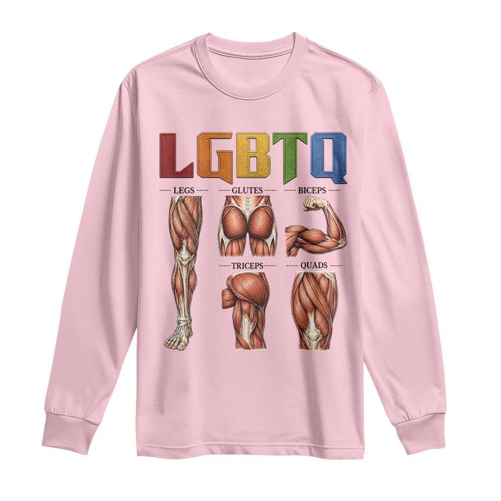 LGBTQ Acronym Funny Fitness Gym Rainbow Muscle Graphic Long Sleeve Shirt Legs Glutes Biceps Triceps Quads TS02 Light Pink Print Your Wear