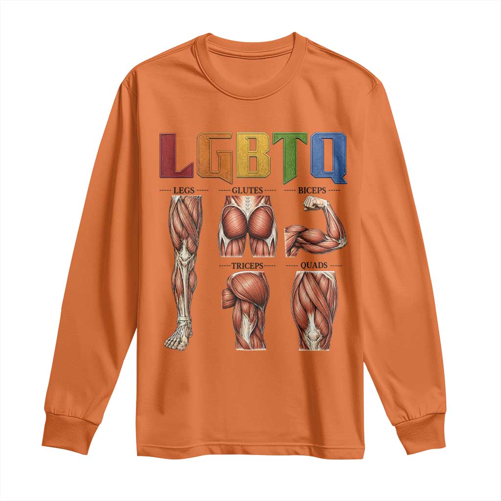 LGBTQ Acronym Funny Fitness Gym Rainbow Muscle Graphic Long Sleeve Shirt Legs Glutes Biceps Triceps Quads TS02 Orange Print Your Wear