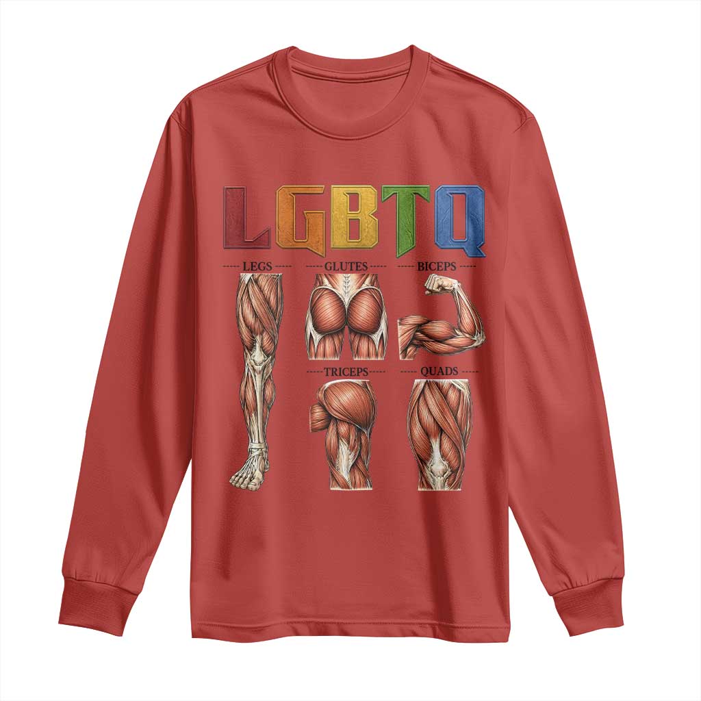 LGBTQ Acronym Funny Fitness Gym Rainbow Muscle Graphic Long Sleeve Shirt Legs Glutes Biceps Triceps Quads TS02 Red Print Your Wear