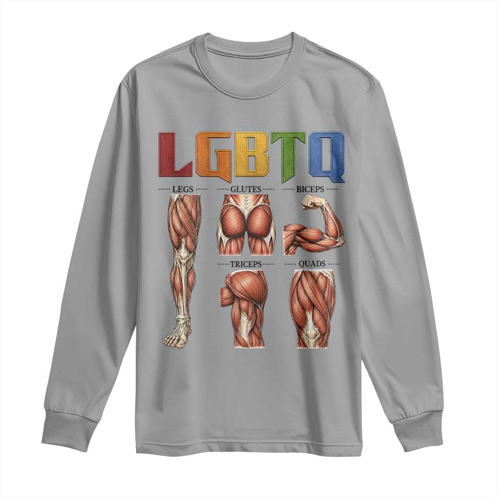 LGBTQ Acronym Funny Fitness Gym Rainbow Muscle Graphic Long Sleeve Shirt Legs Glutes Biceps Triceps Quads TS02 Sport Gray Print Your Wear