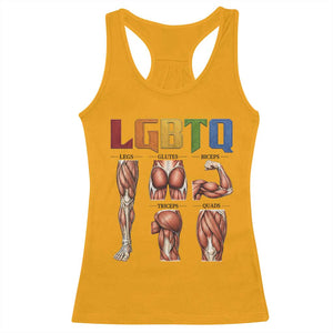 LGBTQ Acronym Funny Fitness Gym Rainbow Muscle Graphic Racerback Tank Top Legs Glutes Biceps Triceps Quads TS02 Gold Print Your Wear