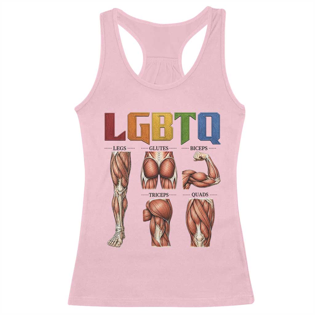LGBTQ Acronym Funny Fitness Gym Rainbow Muscle Graphic Racerback Tank Top Legs Glutes Biceps Triceps Quads TS02 Light Pink Print Your Wear