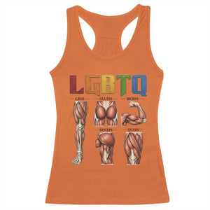 LGBTQ Acronym Funny Fitness Gym Rainbow Muscle Graphic Racerback Tank Top Legs Glutes Biceps Triceps Quads TS02 Orange Print Your Wear