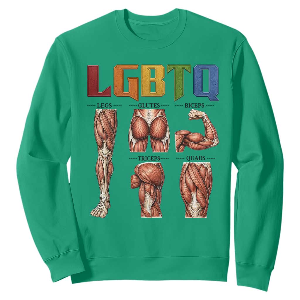 LGBTQ Acronym Funny Fitness Gym Rainbow Muscle Graphic Sweatshirt Legs Glutes Biceps Triceps Quads TS02 Irish Green Print Your Wear