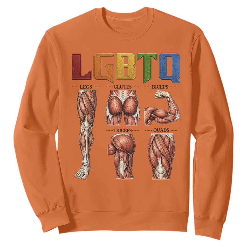 LGBTQ Acronym Funny Fitness Gym Rainbow Muscle Graphic Sweatshirt Legs Glutes Biceps Triceps Quads TS02 Orange Print Your Wear