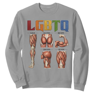LGBTQ Acronym Funny Fitness Gym Rainbow Muscle Graphic Sweatshirt Legs Glutes Biceps Triceps Quads TS02 Sport Gray Print Your Wear