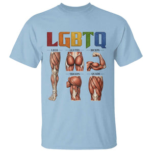 LGBTQ Acronym Funny Fitness Gym Rainbow Muscle Graphic T Shirt Legs Glutes Biceps Triceps Quads TS02 Light Blue Print Your Wear