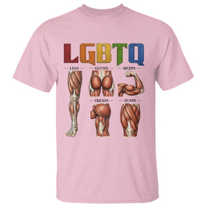 LGBTQ Acronym Funny Fitness Gym Rainbow Muscle Graphic T Shirt Legs Glutes Biceps Triceps Quads TS02 Light Pink Print Your Wear