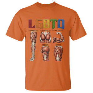 LGBTQ Acronym Funny Fitness Gym Rainbow Muscle Graphic T Shirt Legs Glutes Biceps Triceps Quads TS02 Orange Print Your Wear