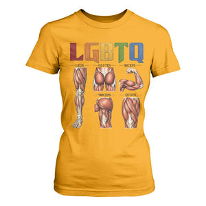 LGBTQ Acronym Funny Fitness Gym Rainbow Muscle Graphic T Shirt For Women Legs Glutes Biceps Triceps Quads TS02 Gold Print Your Wear