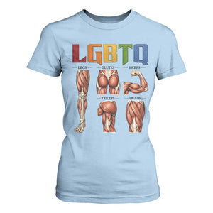 LGBTQ Acronym Funny Fitness Gym Rainbow Muscle Graphic T Shirt For Women Legs Glutes Biceps Triceps Quads TS02 Light Blue Print Your Wear