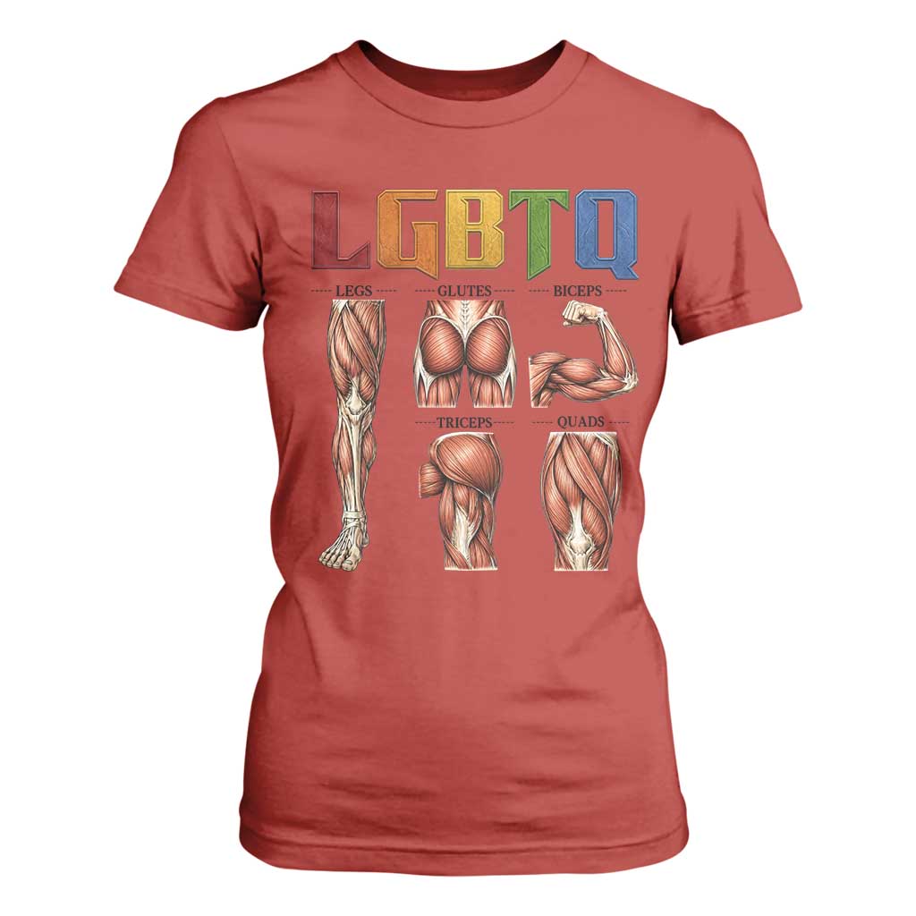 LGBTQ Acronym Funny Fitness Gym Rainbow Muscle Graphic T Shirt For Women Legs Glutes Biceps Triceps Quads TS02 Red Print Your Wear