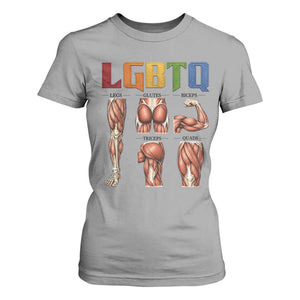 LGBTQ Acronym Funny Fitness Gym Rainbow Muscle Graphic T Shirt For Women Legs Glutes Biceps Triceps Quads TS02 Sport Gray Print Your Wear