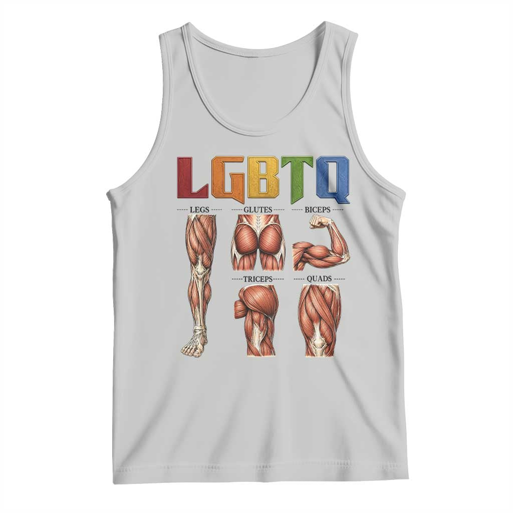 LGBTQ Acronym Funny Fitness Gym Rainbow Muscle Graphic Tank Top Legs Glutes Biceps Triceps Quads TS02 Ash Print Your Wear
