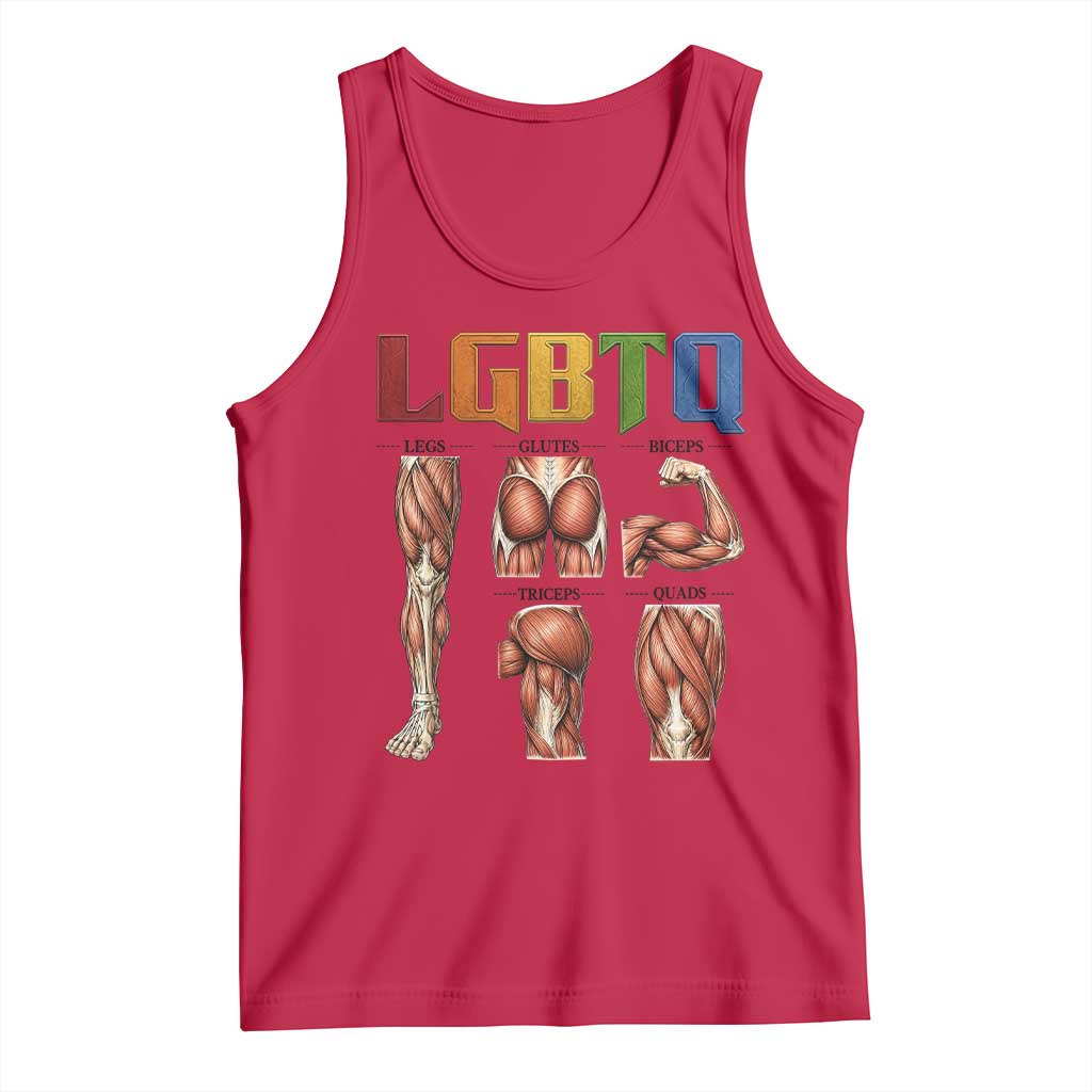 LGBTQ Acronym Funny Fitness Gym Rainbow Muscle Graphic Tank Top Legs Glutes Biceps Triceps Quads TS02 Red Print Your Wear
