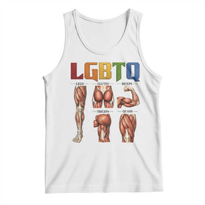LGBTQ Acronym Funny Fitness Gym Rainbow Muscle Graphic Tank Top Legs Glutes Biceps Triceps Quads TS02 White Print Your Wear