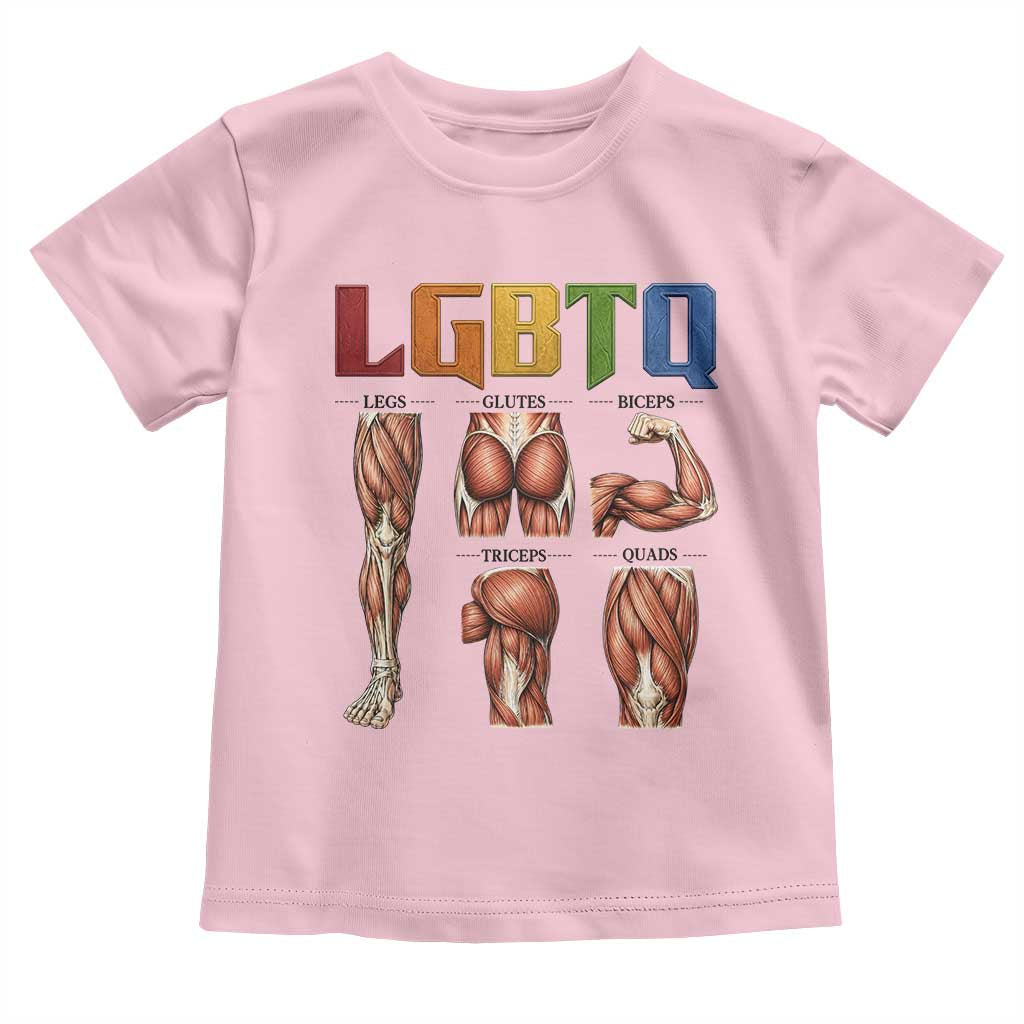 LGBTQ Acronym Funny Fitness Gym Rainbow Muscle Graphic Toddler T Shirt Legs Glutes Biceps Triceps Quads TS02 Light Pink Print Your Wear
