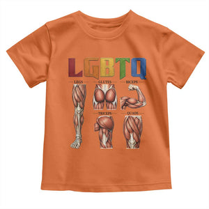 LGBTQ Acronym Funny Fitness Gym Rainbow Muscle Graphic Toddler T Shirt Legs Glutes Biceps Triceps Quads TS02 Orange Print Your Wear