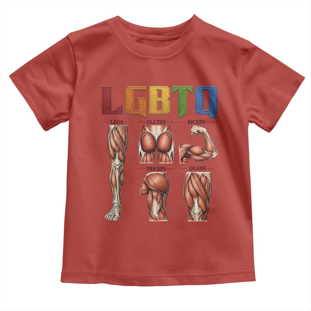 LGBTQ Acronym Funny Fitness Gym Rainbow Muscle Graphic Toddler T Shirt Legs Glutes Biceps Triceps Quads TS02 Red Print Your Wear