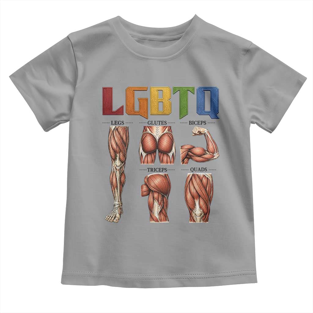 LGBTQ Acronym Funny Fitness Gym Rainbow Muscle Graphic Toddler T Shirt Legs Glutes Biceps Triceps Quads TS02 Sport Gray Print Your Wear