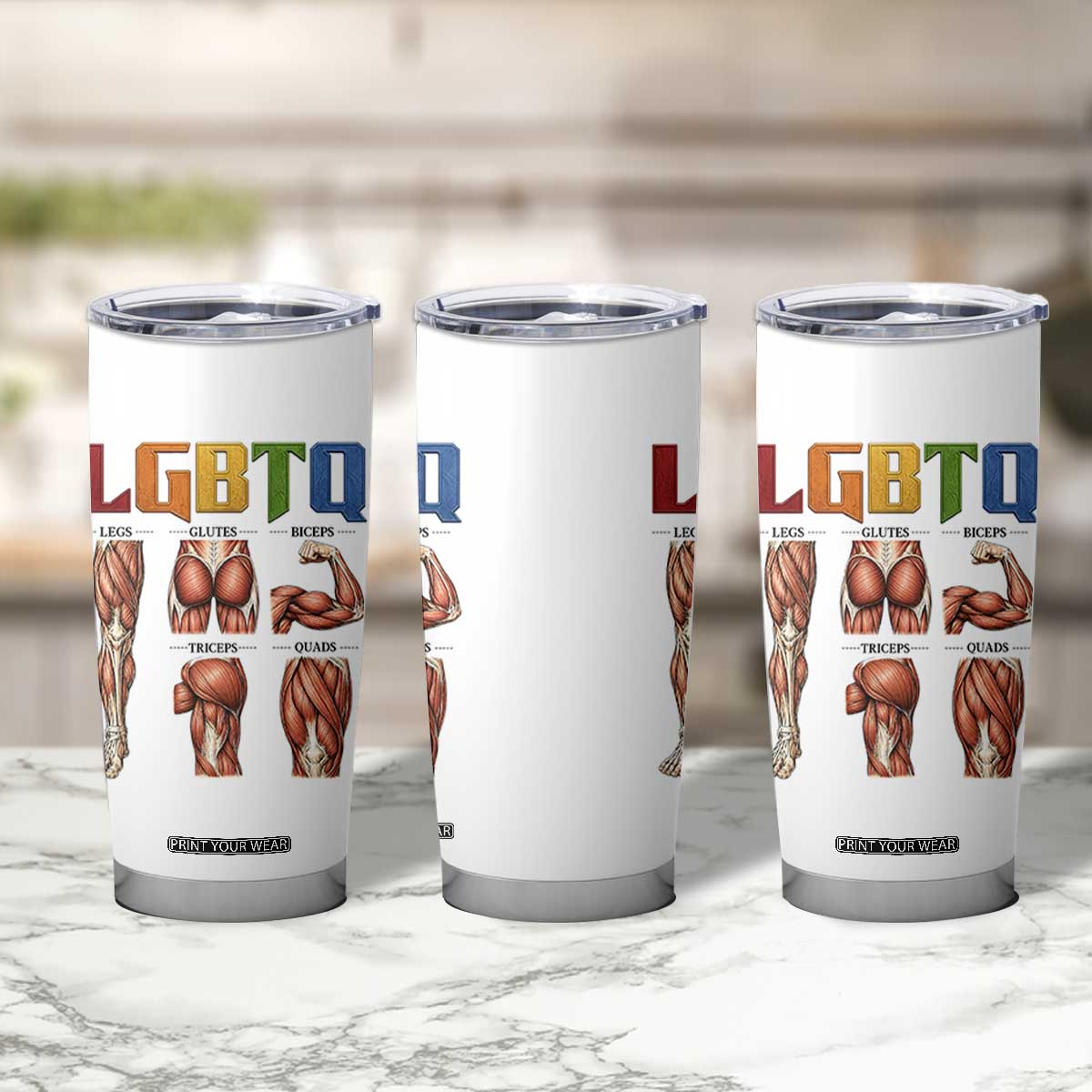 LGBTQ Acronym Funny Fitness Gym Rainbow Muscle Graphic Tumbler Cup Legs Glutes Biceps Triceps Quads TS02 Print Your Wear