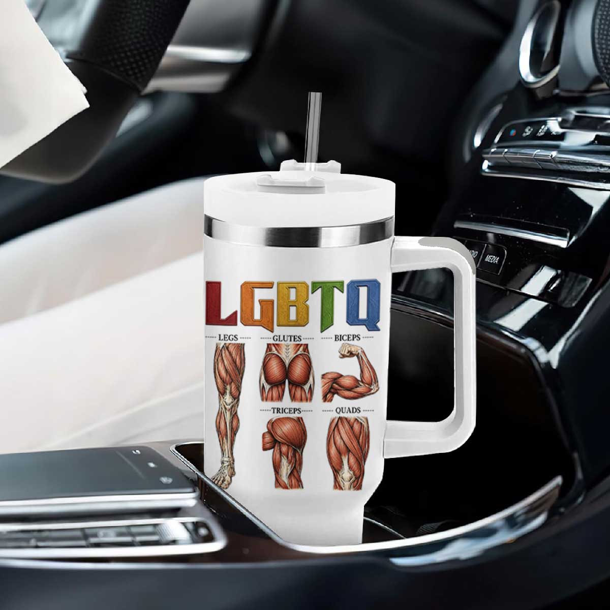 LGBTQ Acronym Funny Fitness Gym Rainbow Muscle Graphic Tumbler With Handle Legs Glutes Biceps Triceps Quads TS02 Print Your Wear