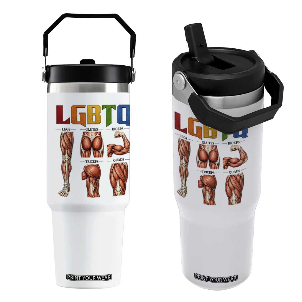 LGBTQ Acronym Funny Fitness Gym Rainbow Muscle Graphic Flip Straw Tumbler Legs Glutes Biceps Triceps Quads TS02 One Size: 30 oz White Print Your Wear