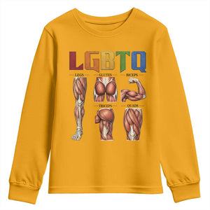 LGBTQ Acronym Funny Fitness Gym Rainbow Muscle Graphic Youth Sweatshirt Legs Glutes Biceps Triceps Quads TS02 Gold Print Your Wear