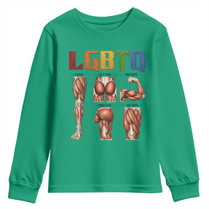 LGBTQ Acronym Funny Fitness Gym Rainbow Muscle Graphic Youth Sweatshirt Legs Glutes Biceps Triceps Quads TS02 Irish Green Print Your Wear