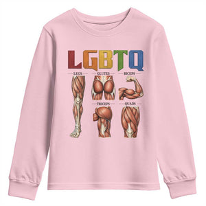 LGBTQ Acronym Funny Fitness Gym Rainbow Muscle Graphic Youth Sweatshirt Legs Glutes Biceps Triceps Quads TS02 Light Pink Print Your Wear
