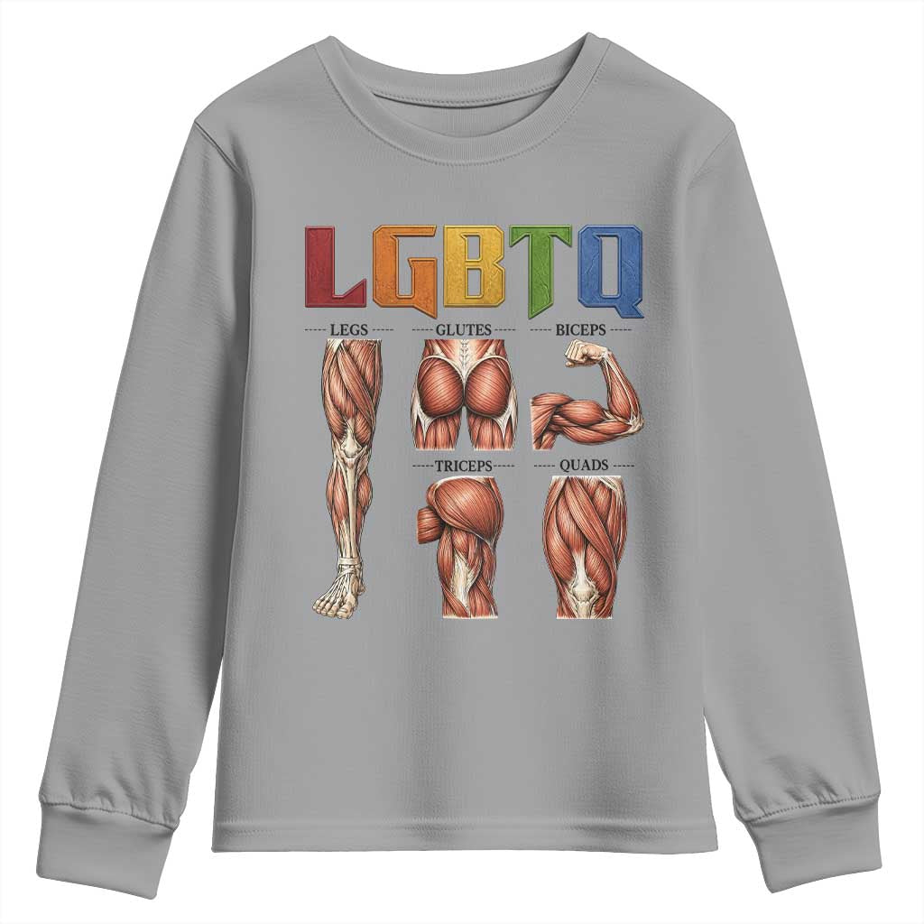 LGBTQ Acronym Funny Fitness Gym Rainbow Muscle Graphic Youth Sweatshirt Legs Glutes Biceps Triceps Quads TS02 Sport Gray Print Your Wear