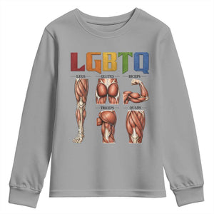 LGBTQ Acronym Funny Fitness Gym Rainbow Muscle Graphic Youth Sweatshirt Legs Glutes Biceps Triceps Quads TS02 Sport Gray Print Your Wear