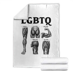 LGBTQ Acronym Funny Fitness Gym Muscle Graphic Throw Blanket Legs Glutes Biceps Triceps Quads TS02 White Print Your Wear