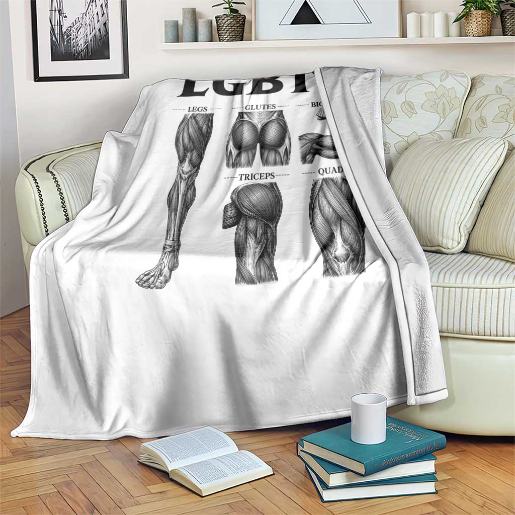 LGBTQ Acronym Funny Fitness Gym Muscle Graphic Throw Blanket Legs Glutes Biceps Triceps Quads TS02 Print Your Wear