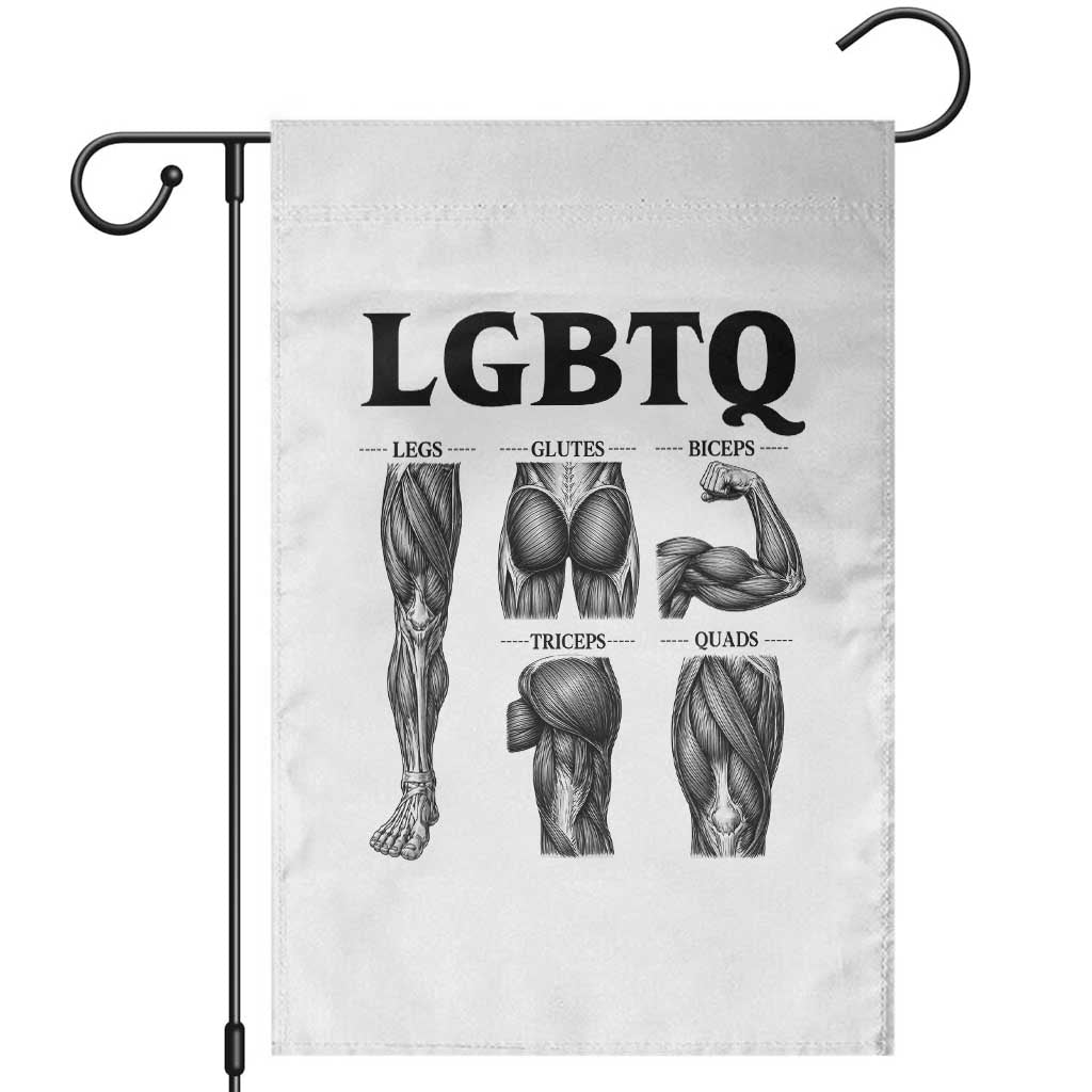 LGBTQ Acronym Funny Fitness Gym Muscle Graphic Garden Flag Legs Glutes Biceps Triceps Quads TS02 White Print Your Wear
