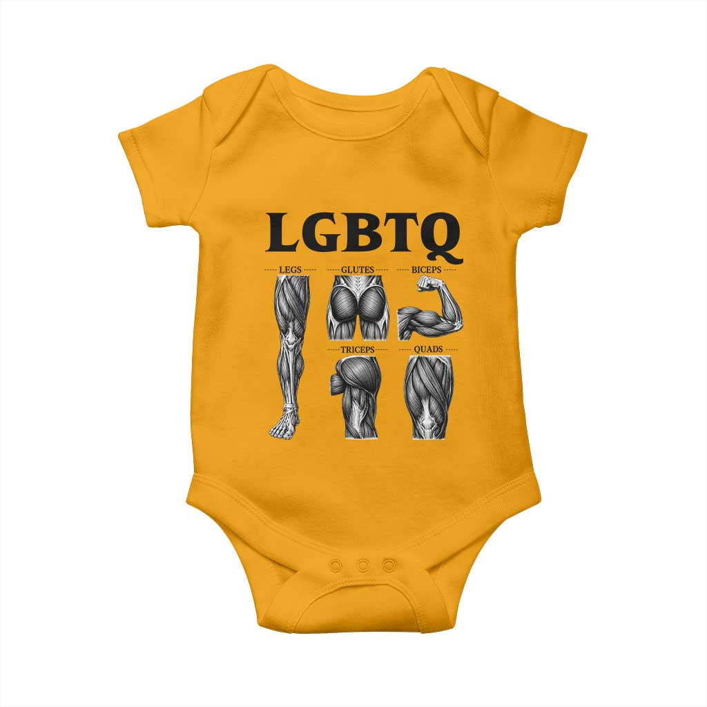 LGBTQ Acronym Funny Fitness Gym Muscle Graphic Baby Onesie Legs Glutes Biceps Triceps Quads TS02 Gold Print Your Wear