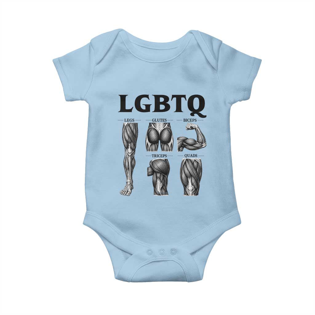 LGBTQ Acronym Funny Fitness Gym Muscle Graphic Baby Onesie Legs Glutes Biceps Triceps Quads TS02 Light Blue Print Your Wear