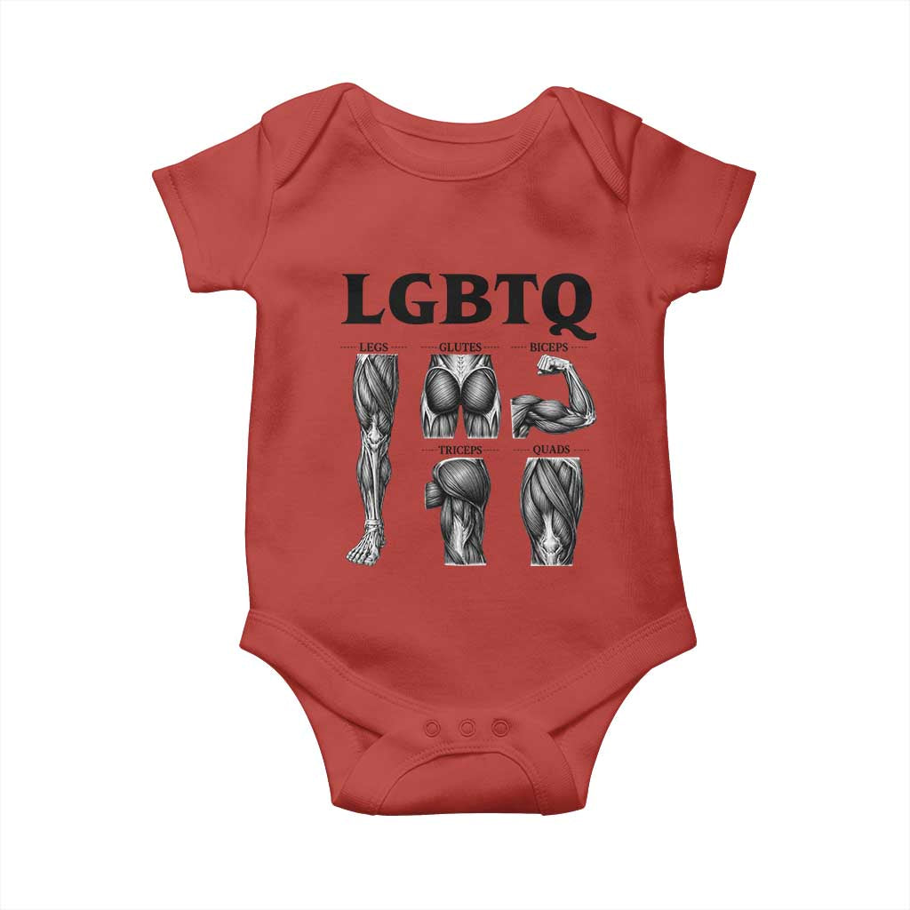 LGBTQ Acronym Funny Fitness Gym Muscle Graphic Baby Onesie Legs Glutes Biceps Triceps Quads TS02 Red Print Your Wear