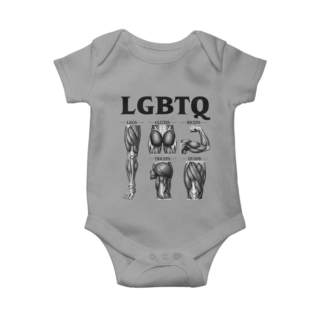 LGBTQ Acronym Funny Fitness Gym Muscle Graphic Baby Onesie Legs Glutes Biceps Triceps Quads TS02 Sport Gray Print Your Wear