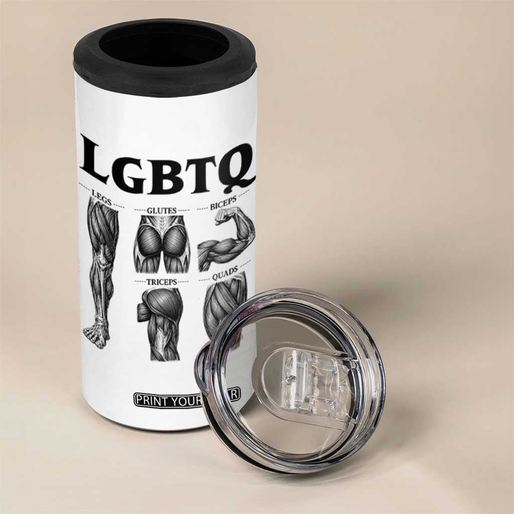 LGBTQ Acronym Funny Fitness Gym Muscle Graphic 4 in 1 Can Cooler Tumbler Legs Glutes Biceps Triceps Quads TS02 Print Your Wear