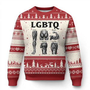 LGBTQ Acronym Funny Fitness Gym Muscle Graphic Ugly Christmas Sweater Legs Glutes Biceps Triceps Quads TS02 Beige Red Print Your Wear